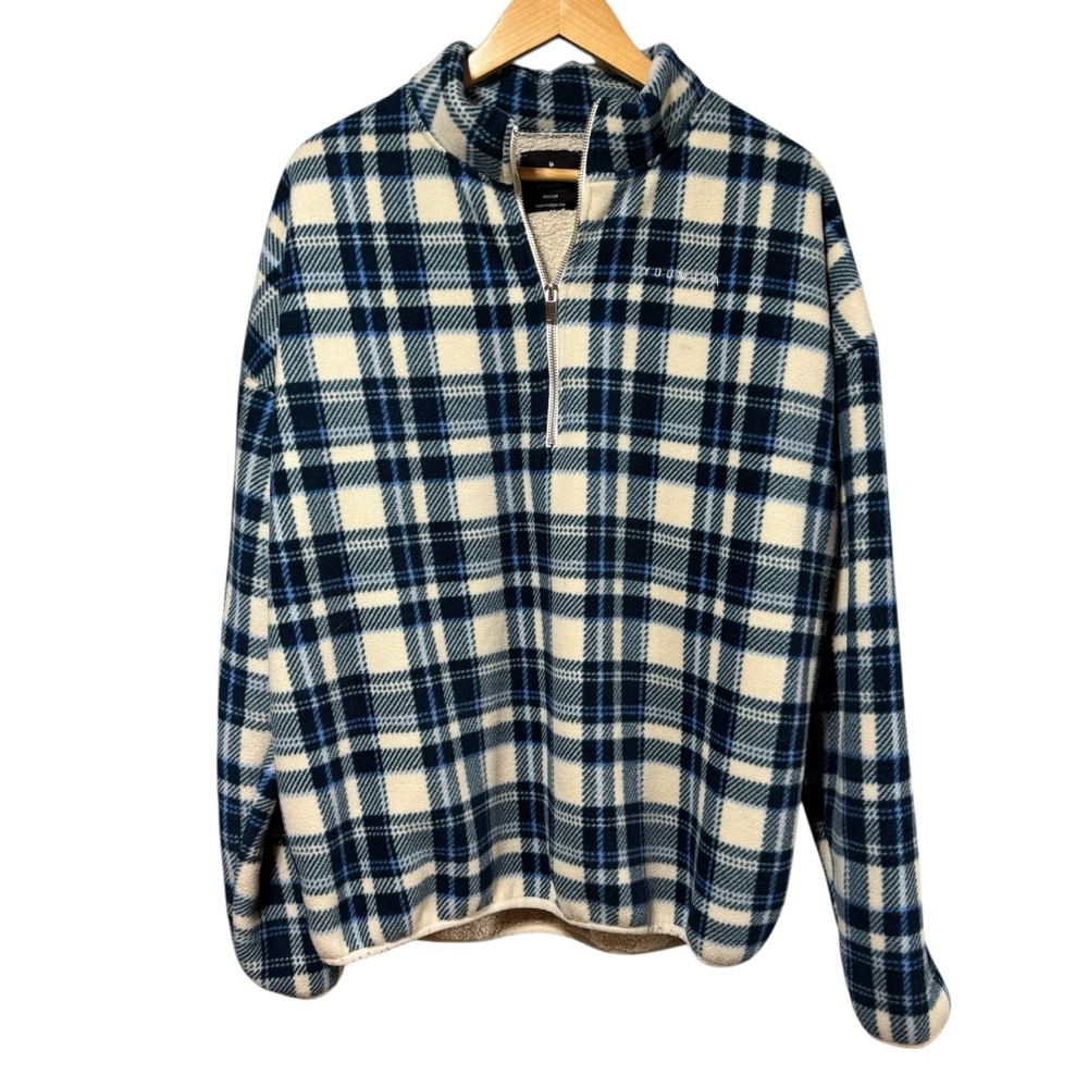 YoungLA Cozy Blue and White 3/4 Zip  Sherpa Fleece Jacket‎ Medium